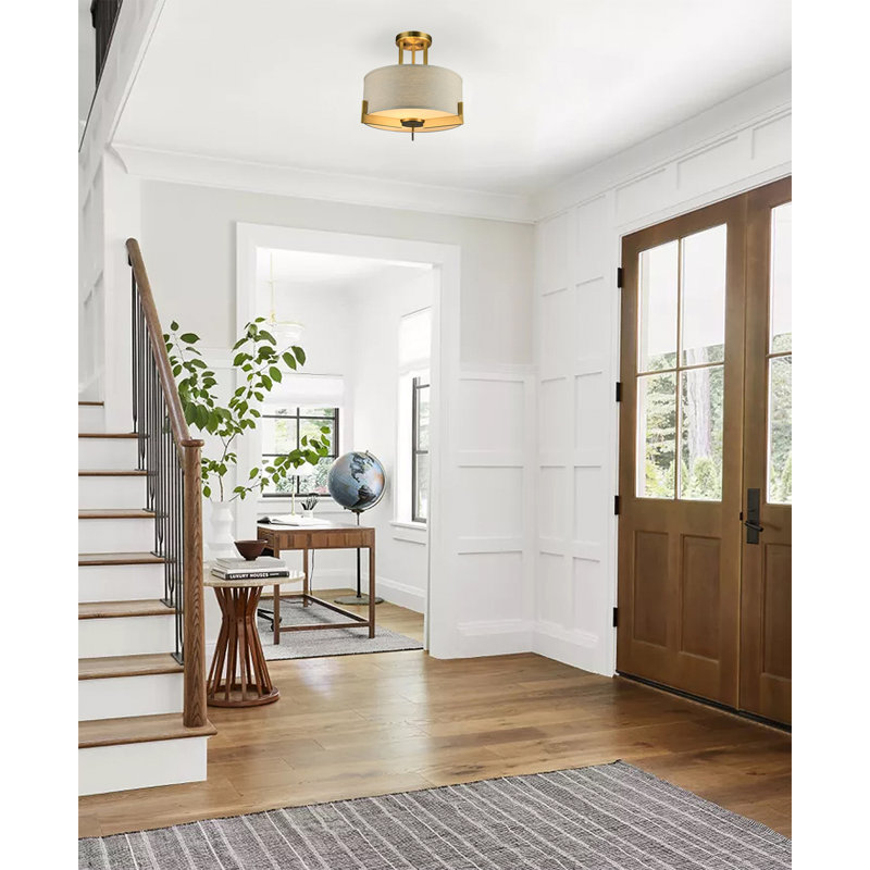 Montesano 3-Light Gold Semi Flush Mount With White Shade