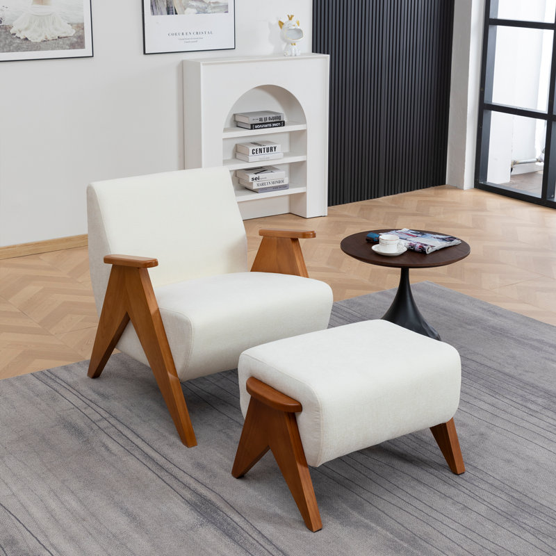 Fauteuil rembourré avec repose-pieds Betty Chenille, Beige