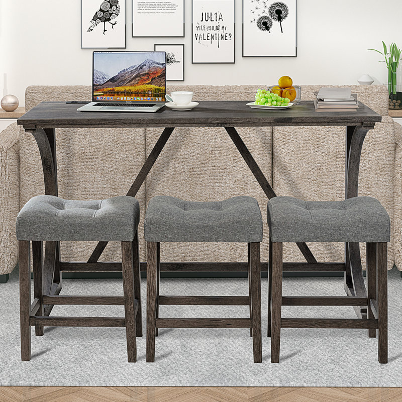 Ensemble de table de salle à manger 4 pièces, Gris / gris foncé, Gris foncé