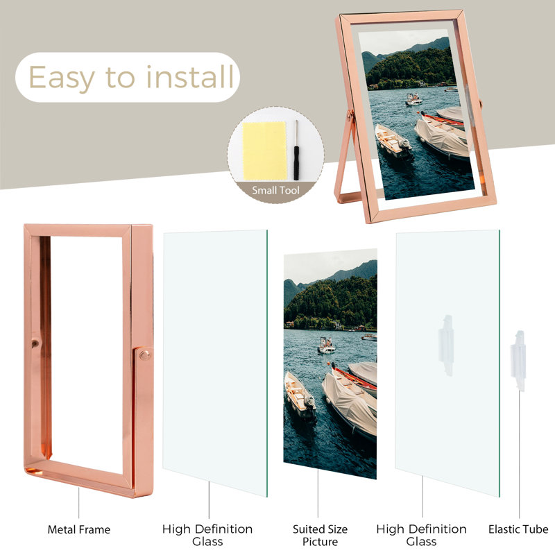 Cadre flottant en métal avec verre véritable, 4 po x 6 po, Or rose