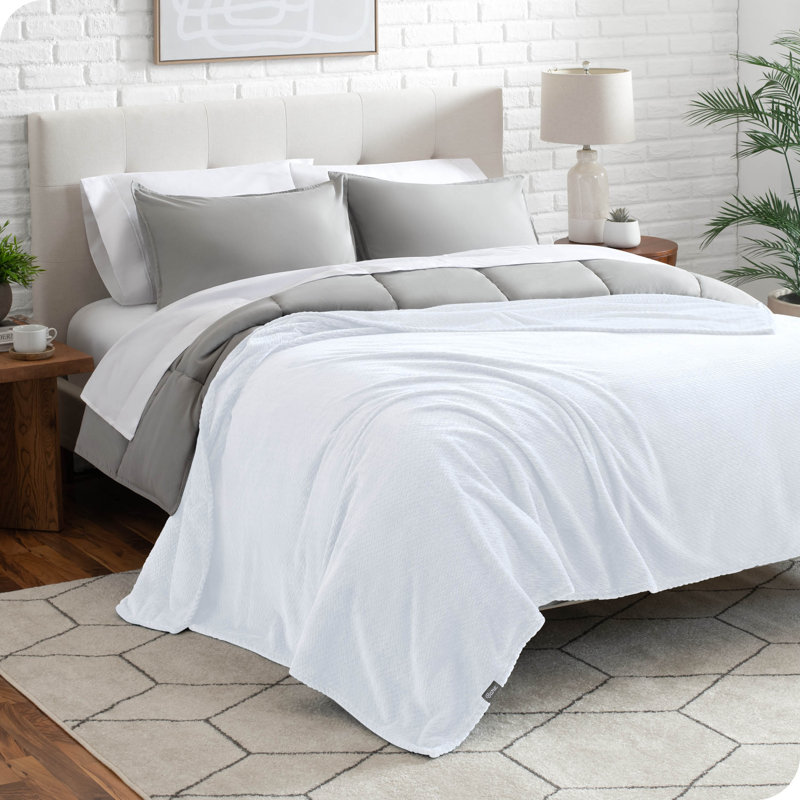 Chevron White Microplush Fleece Reversible Throw Blanket