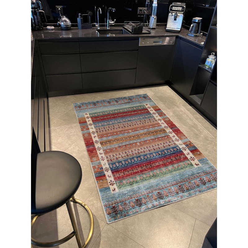 Multi-Colored Ethnic Patterned Woven Base Rug, Rectangle 4'11.06" x 7'6.55"