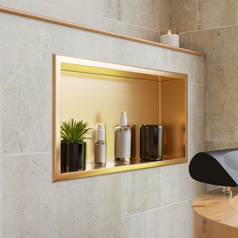 Adhesive Stainless Steel Shower Shelf, Brushed Gold