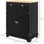 Buffet noir moderne patiné - Armoire de rangement avec comptoir en bois massif, 2 tiroirs, portes et tablette réglable
