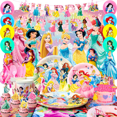 Ensemble de décorations princesse pour fête d'anniversaire, ensemble de vaisselle et décorations princesse 116 pièces