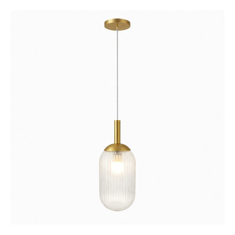 Luminaire suspendu doré et en verre transparent avec cordon réglable Gemma, Gold