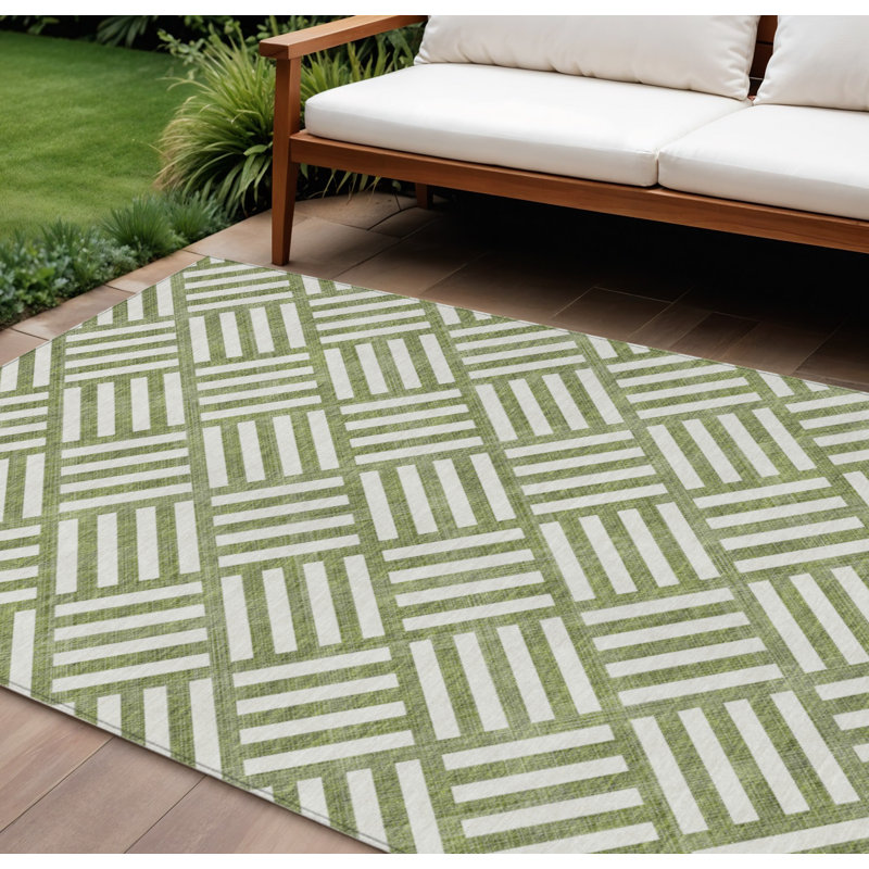 Tapis intérieur / extérieur vert olive et ivoire lavable 8 pi x 10 pi