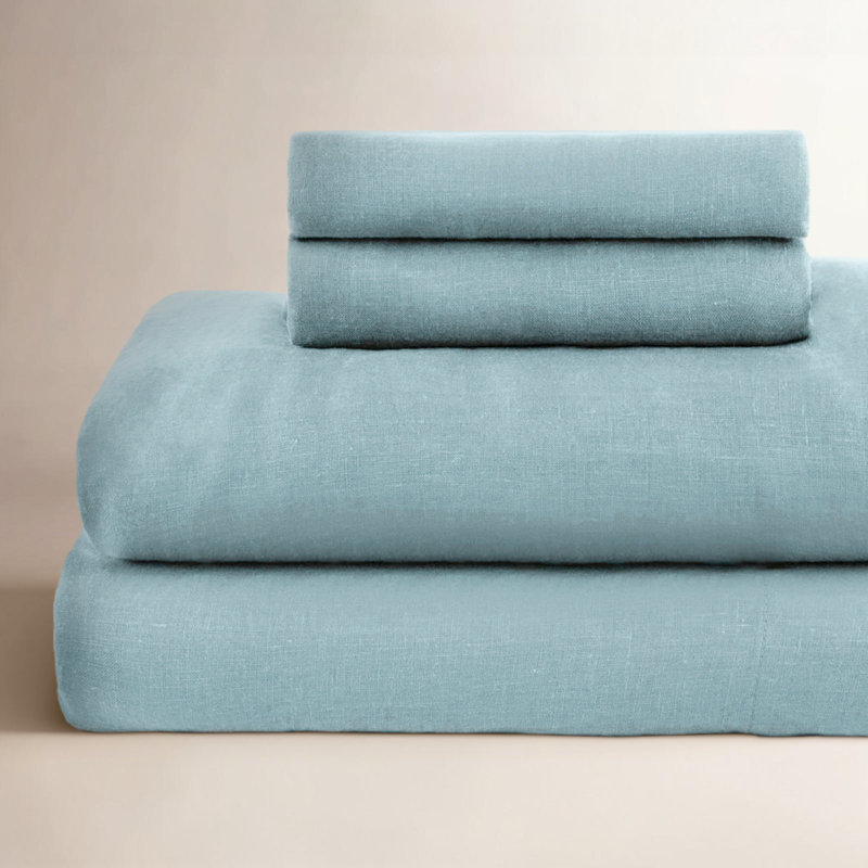 100% French Linen Sheet Set, Twin XL Sheet Set with 1 Pillowcase, Wave
