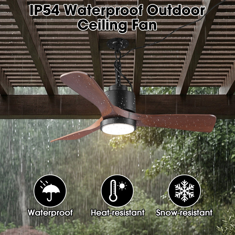 Vaczon 42" Smart IP54 Waterproof Plug-in Propeller Ceiling Fan with Dimmable 3CCT LED Lights 6-Speed Reversible DC Motor Timer Remote and APP Control