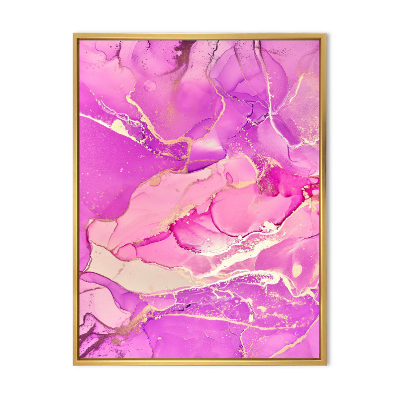 «Rose and Gold Fuchia», reproduction d'art sur toile, H 32 po x l 24 po, Cadre flottant doré
