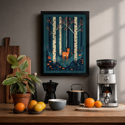 Deer in Birchwood Scandinavian - Framed Print