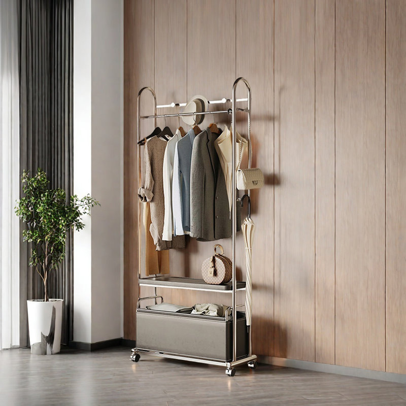 Portemanteaux en bois de cerisier avec rangement extensible, Noir