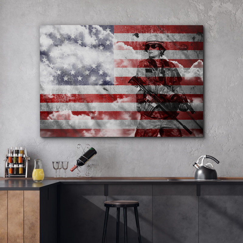 Drapeau des États-Unis, ancien combattant de l’armée sur toile, H 32 po x l 48 po x P 1,5 po