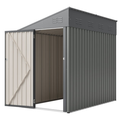 4x7 FT Lean To Shed Olive Grey Heavy Duty Steel Outdoor Storage for Garden Tools and Bicycles All Weather Protection Maximize Backyard Patio Space