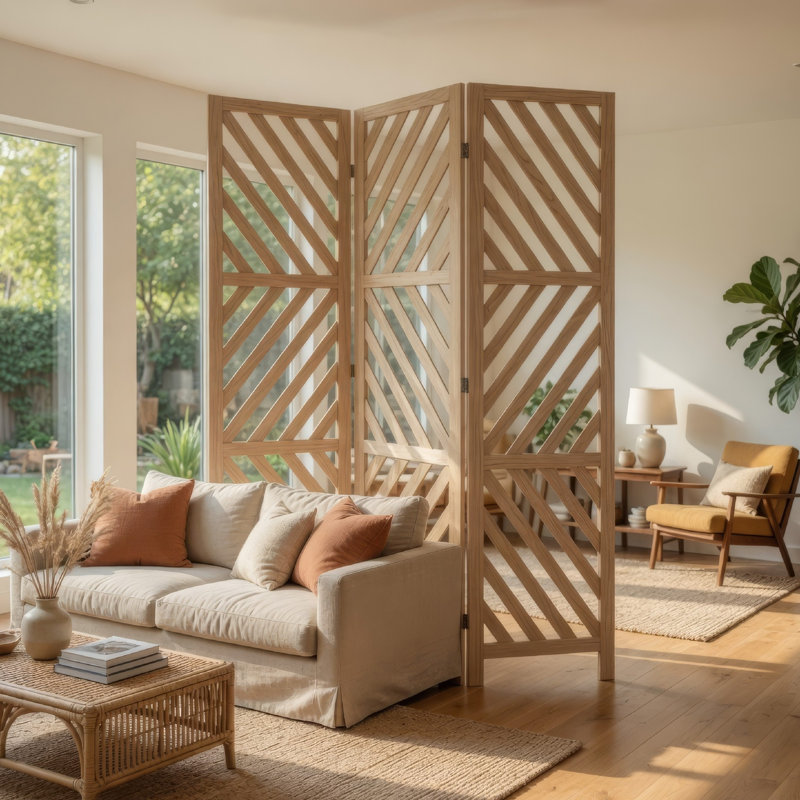 Kieran 48'' W x 67'' H 3 - Panel Solid Wood Folding Room Divider