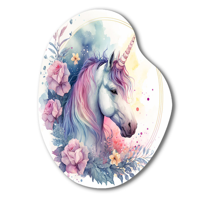 Adorable licorne mignonne entourée de fleurs III, H 30 po x l 22 po