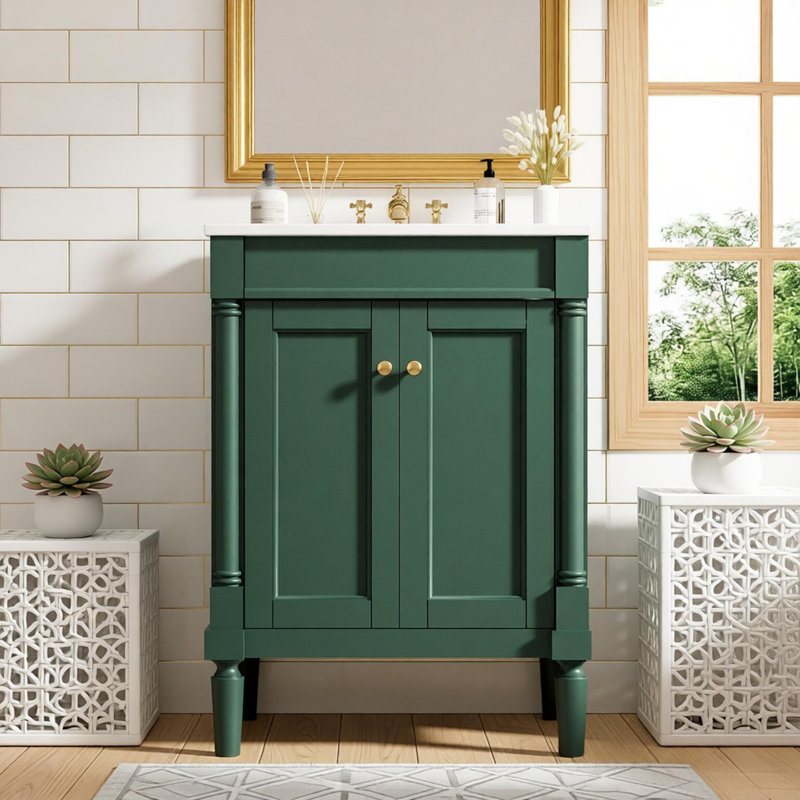 24'' Bathroom Vanity with Top Sink, 2-Tier Modern Bathroom Storage Cabinet, Single Sink Bathroom Vanity, Large Storage Shelves 