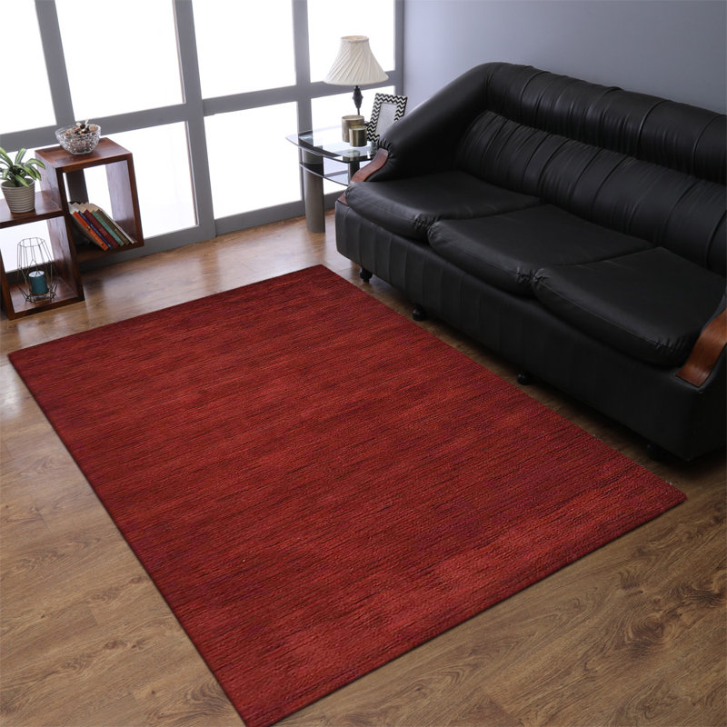 Manns Hand Knotted Loom Wool Eco-Friendly Area Rugs - Rectangle, Dark Red Color, Plain Solid Design, High Pile Thick Handmade Anti Skid Area Rugs for Living Room, Bed Room