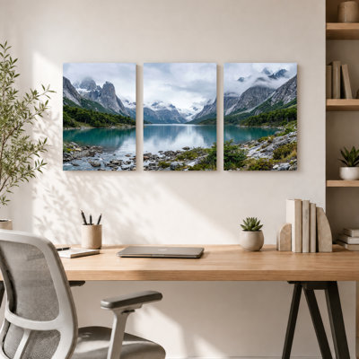 Ensemble de 3 tableaux sur toile représentant un lac de montagne, pour la décoration du salon, de la chambre et de la maison.