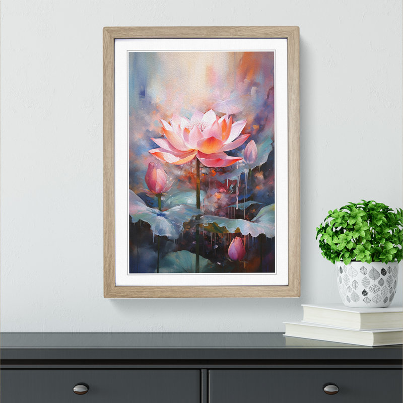Lotus Flower Action No.2 - Single Picture Frame Print on Wood, 34cm H x 25cm W x 2cm D, Oak
