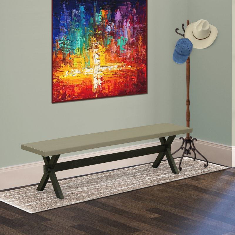Banc de cuisine moderne X-Style avec siège en bois, finition noire brossée., Ciment / noir, H 18 po x l 15 po x P 72 po