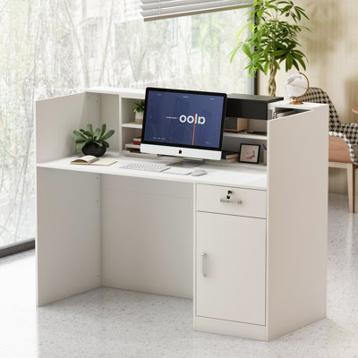 Nahjae Rectangle Synthetic Laminate Reception Desk with Filing Cabinet
