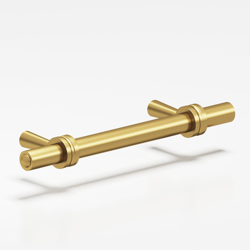 Round, Collared Cabinet Pull With Tapered Posts, Satin Brass, 3"