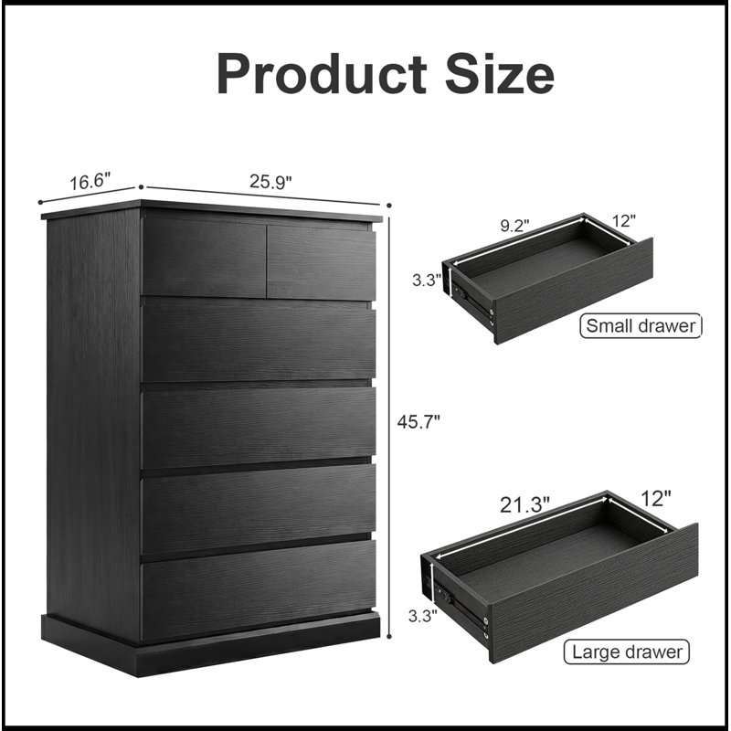 Commode décorative avec 6 tiroirs, Noir