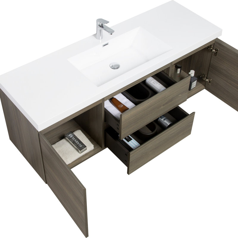 Wall Mounted Bathroom Storage Vanity, Oak