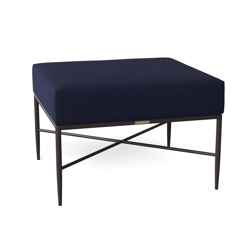Carmel Outdoor Ottoman with Cushion, Indigo Velvet, No Welt