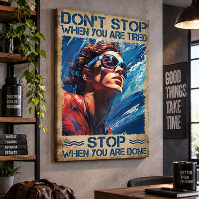 «Don't Stop When You Are Fatired Swimmer In Goggles», art mural sur toile - Décoration de salon, de chambre à coucher ou de bureau