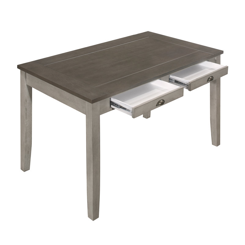 Table de salle à manger haute avec 4 tiroirs, en bois d'ingénierie et placage frêne, finition bicolore grise et brune, 6 couverts