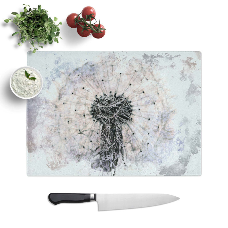 Tempered Glass a Dandelion Flower Chopping Board, 28.5 cm W x 20 cm L