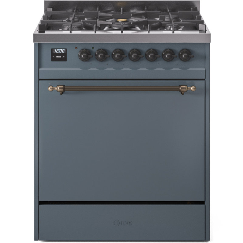 Cuisinière à double carburant 30 po ILVE Nostalgie II, Propane liquide, Gris-bleu / bronze