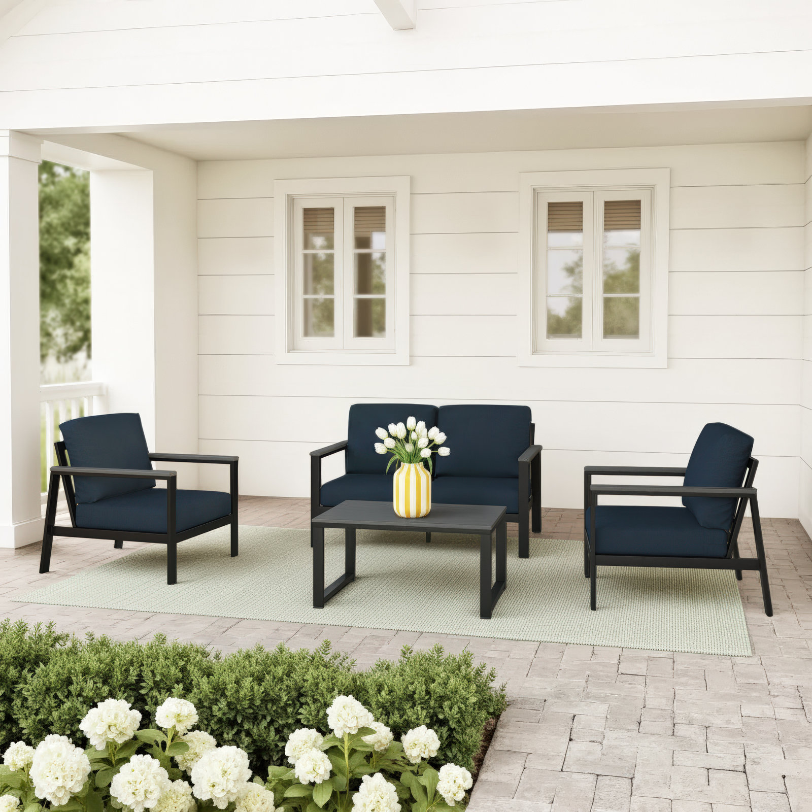 Townsend 4-Person Sunbrella® Patio Seating Group, Sunbrella® Canvas Navy, Coastal Grey