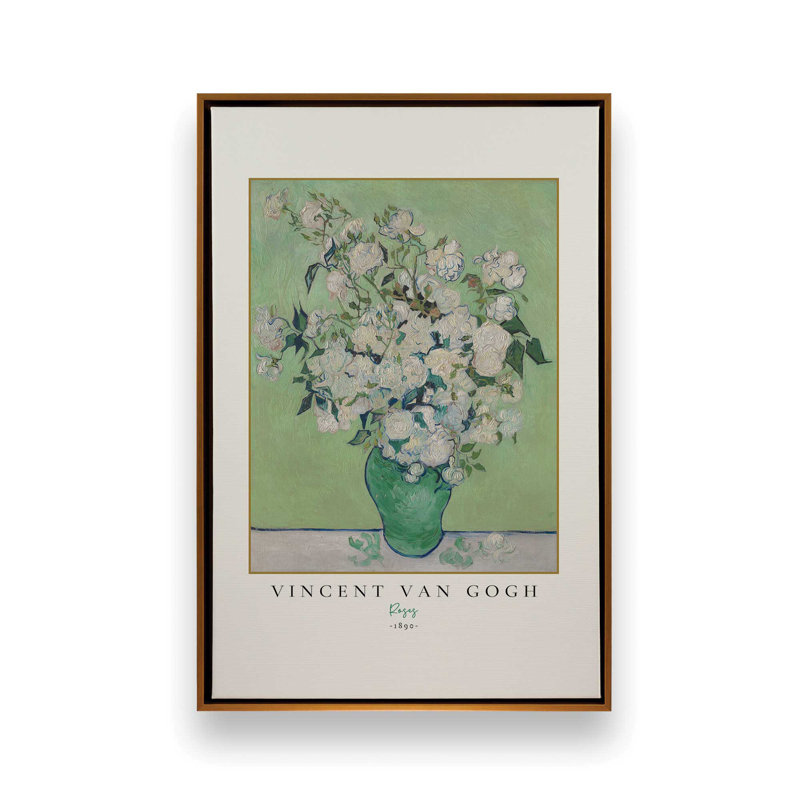 Van Gogh's Roses 1890, H 36,75 po x l 24,75 po, Cadre flottant or poli