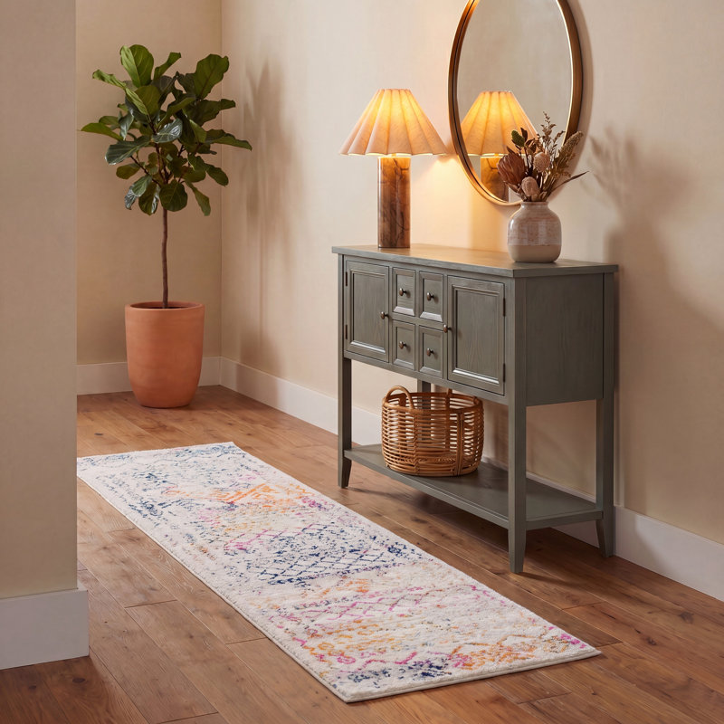 Tapis ivoire / fuchsia surré, Carré 6 pi 7 po