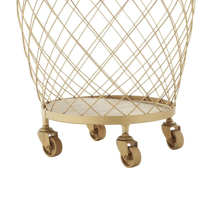 2 Piece Gold Metal Deep Set Wire Basket Storage Cart with Wheels and Handle Set