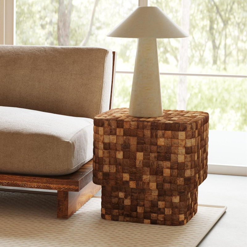 Klenk Square Coconut Shell Side Table, Brown