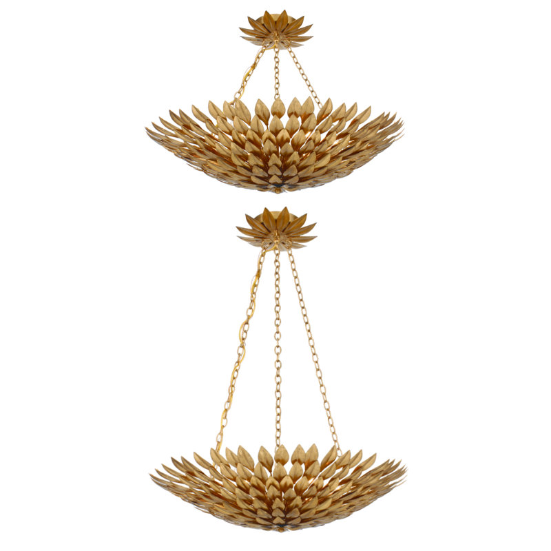 Broche 6 Light Semi Flush Mount, 6'H x 24.5"W 24.5"D, Antique Gold, 6 Lights