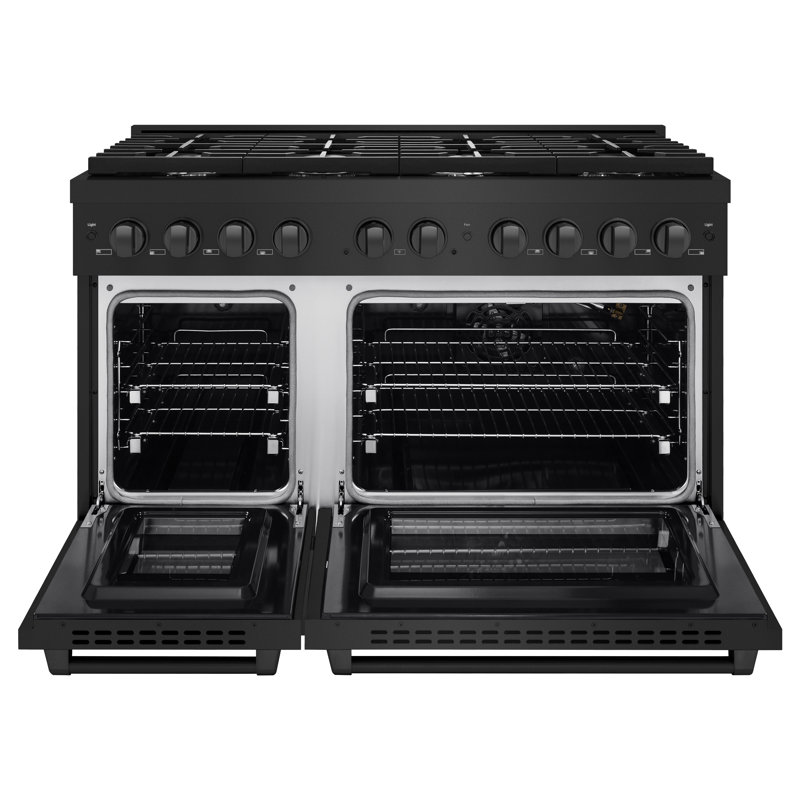 48" Black Stainless Steel Double Oven Gas Range with Griddle