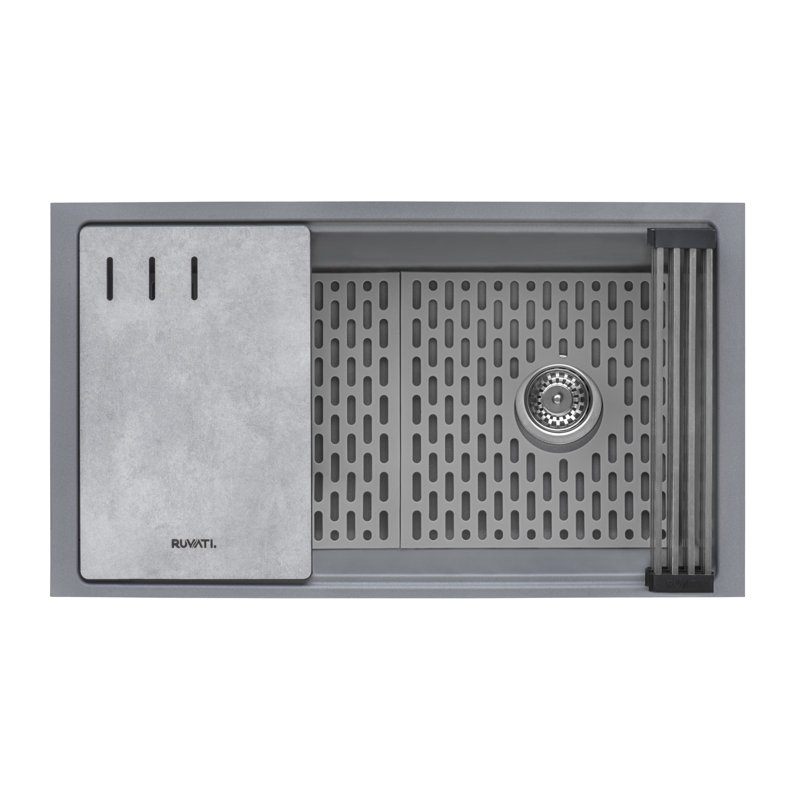 Ruvati 33" L x 19" W Undermount Kitchen Sink with Accessories, Urban Gray
