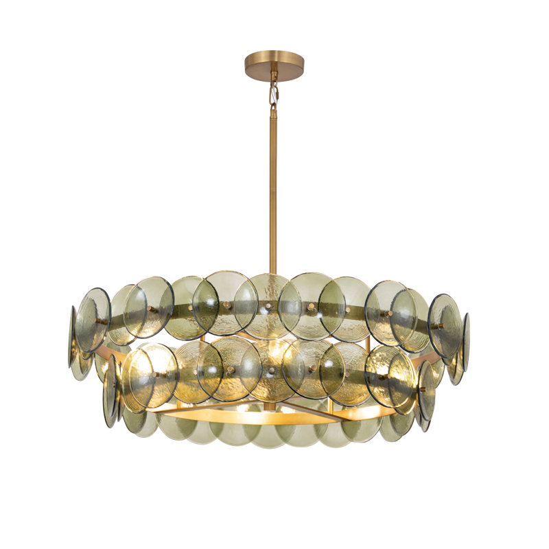 Loren-Multi-Tier Chandelier, Weathered Brass/Green Vintage
