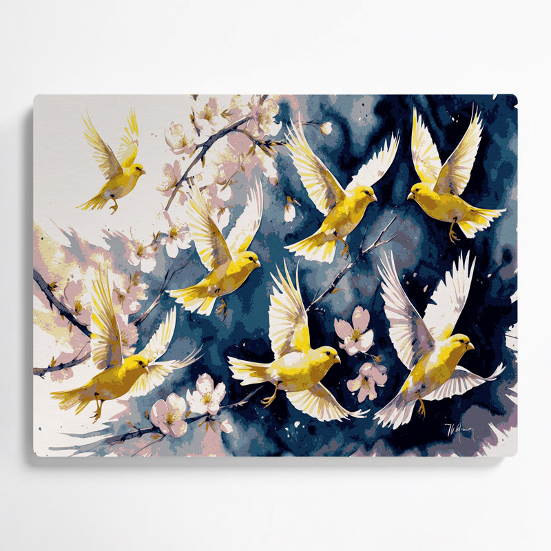 Oiseaux, art mural beige et canari, H 11 po x l 14 po
