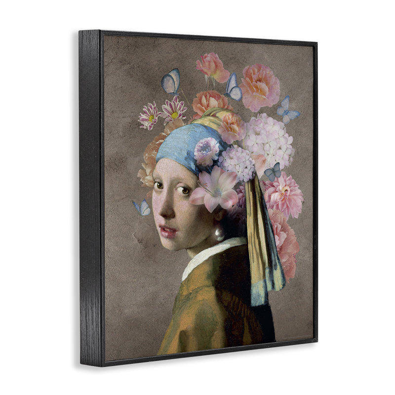 Portrait classique avec fleurs, estampe numérique par Reinders, Giclée encadrée noir minuit, H 20 po x l 16 po