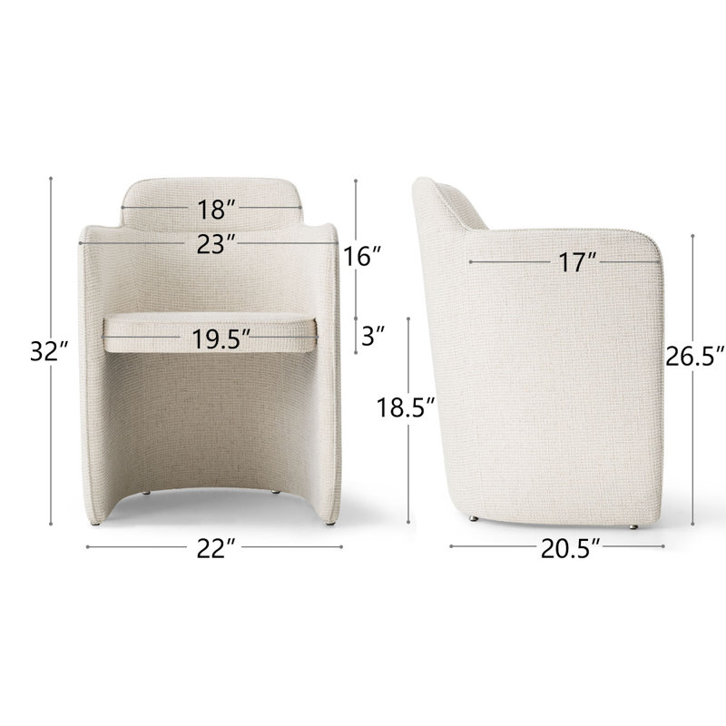 18.5" Seat Height Upholstered Dining Armchair, Beige