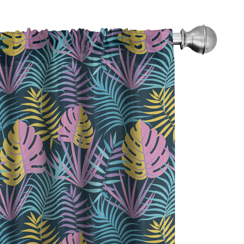 Tropical Floral Semi-Sheer Rod Pocket Curtain Panels, 28" x 95"