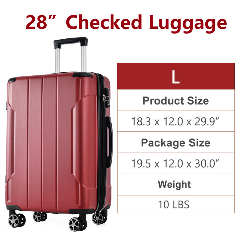 Hardshell Luggage, Red, 11.6" H x 29.5" W x 18.5 " D