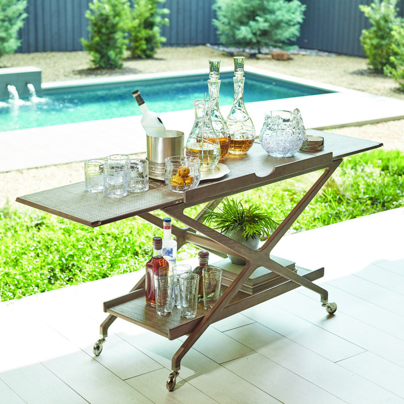Grey Cerused Ash and Nickel Finish Oval Bar Cart with Storage