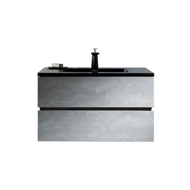 Ja 36'' Wall Mounted Single Bathroom Vanity with Resin Vanity Top, Black